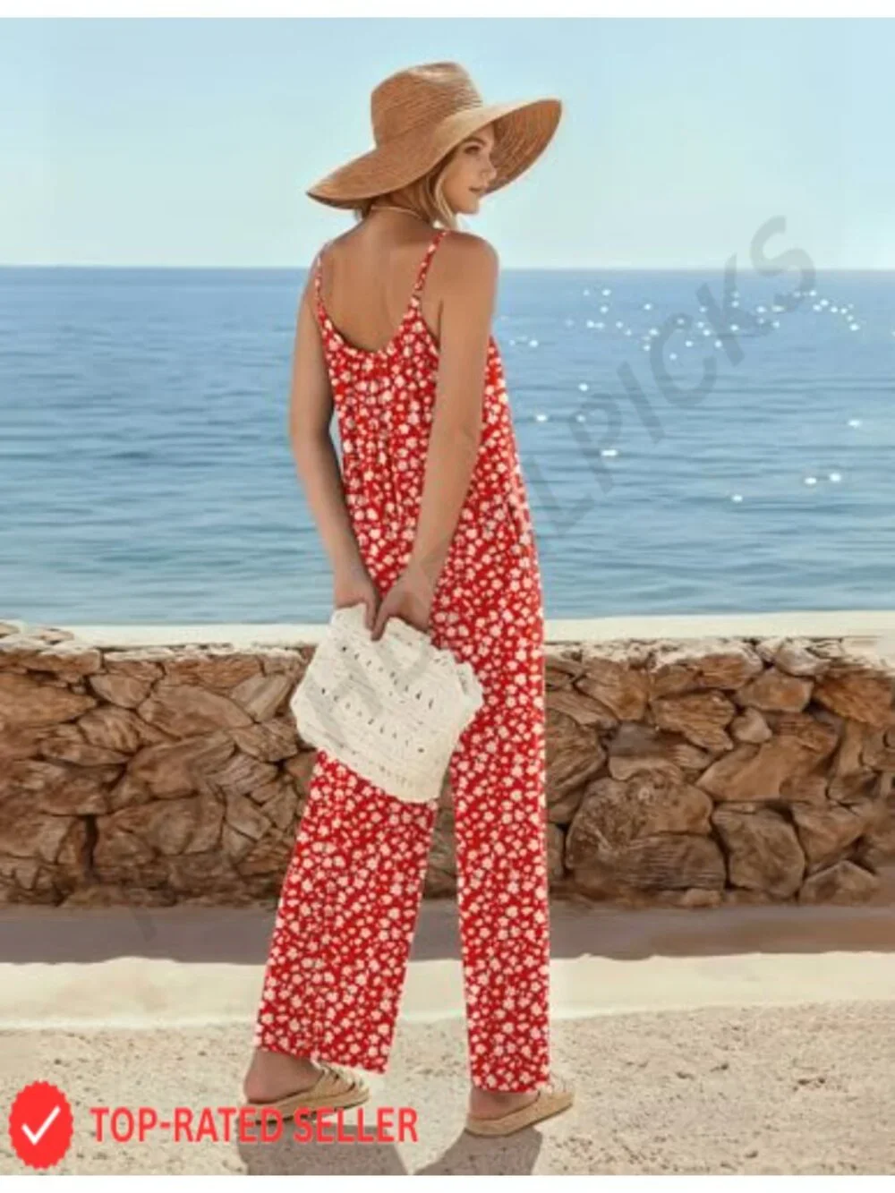 Boho Jumpsuit Women Wide Leg Loose Romper Sleeveless Summer Outfit
